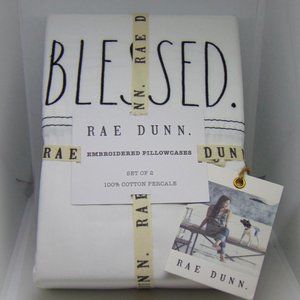 2 x 2 RAE DUNN Embroidered Pillowcases Standard 100% Cotton